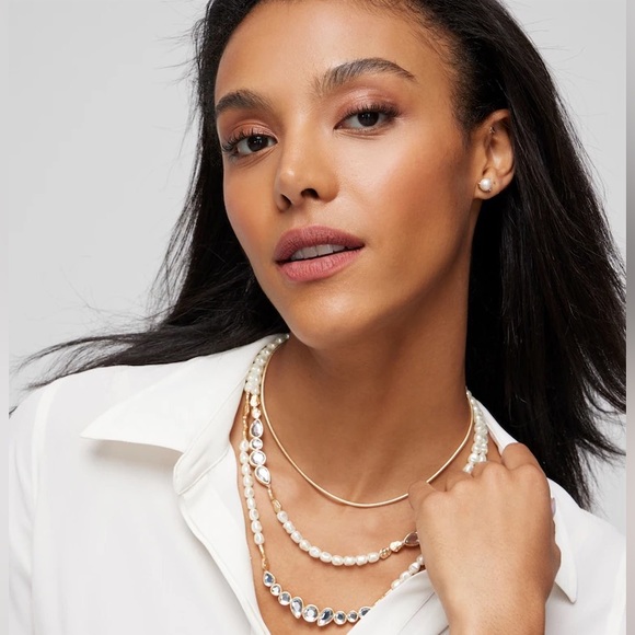 NWT WHBM Gold Crystal Pearl Multi-Strand Necklace - Picture 2 of 3